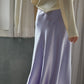 Fashion Women's Skirt A-line Silk High Waist Elegant Skirts Green Blue Long Summer Skirts Korean Side Zipper Office Satin Skirt