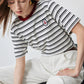 TOYOUTH Women Striped Short Sleeved T-shirt 2024 Summer New Academy Style Round Neck Top