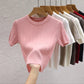 2025 Summer T shirts for Women Casual Female Korean Knit Streetwear Tees Basic Solid Young Cool Tops