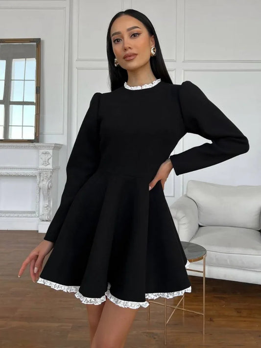 Tossy Black Lace Mini Dress For Women Fashion Patchwork High Waist Elegant Vintage Dress Summer Patchwork Party Dress Gown 2024