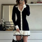 Tossy Ruffled Bow Knit Mini Dress Women's Summer Backless Contrast Cardigan Lace-Up Elegant Dress Female Knitwear Bandage Dress