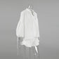 Tuularose White V-neck Shorts Set 2025 Summer Patchwork Lacing Cotton Linen Loose Women Two Piece Casual Solid Long Sleeve Suit