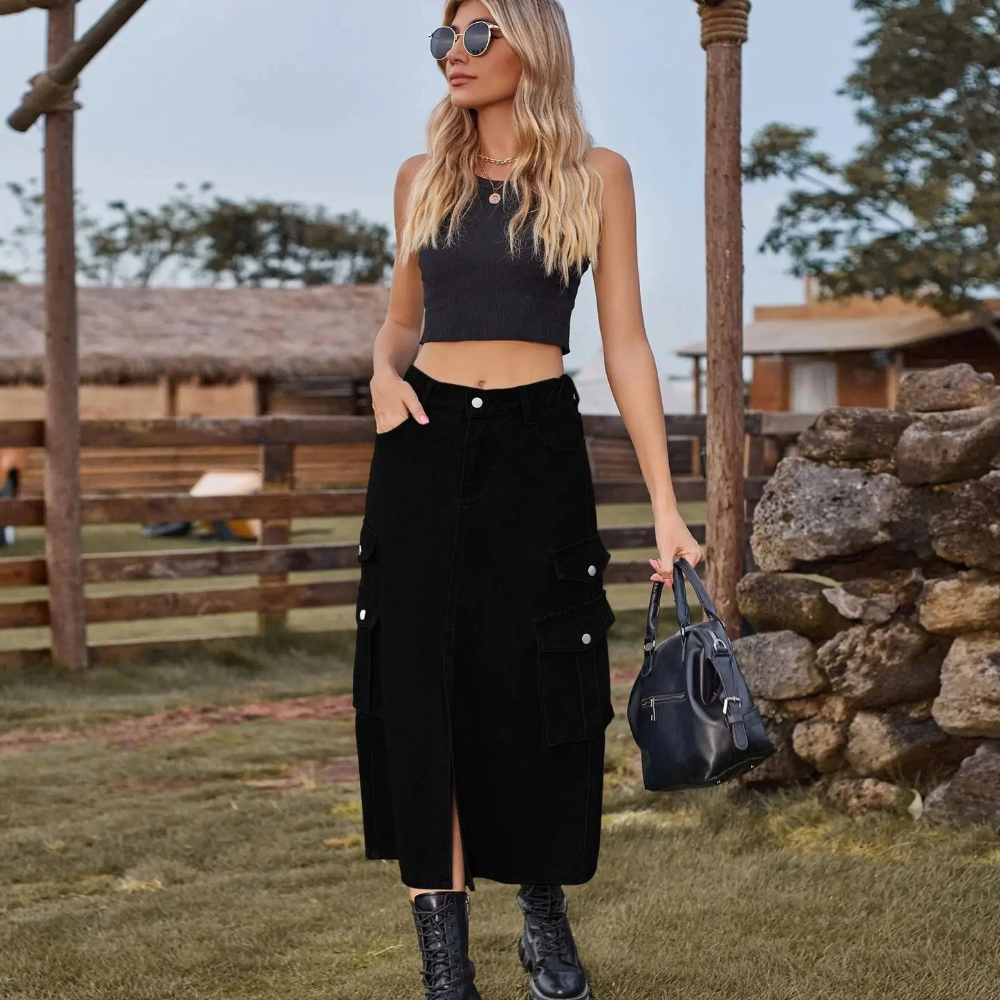 American Style Elastic Waist Denim Workwear Casual Long Dress Skirt New Arrival Women's Clothing European And American Crossbody