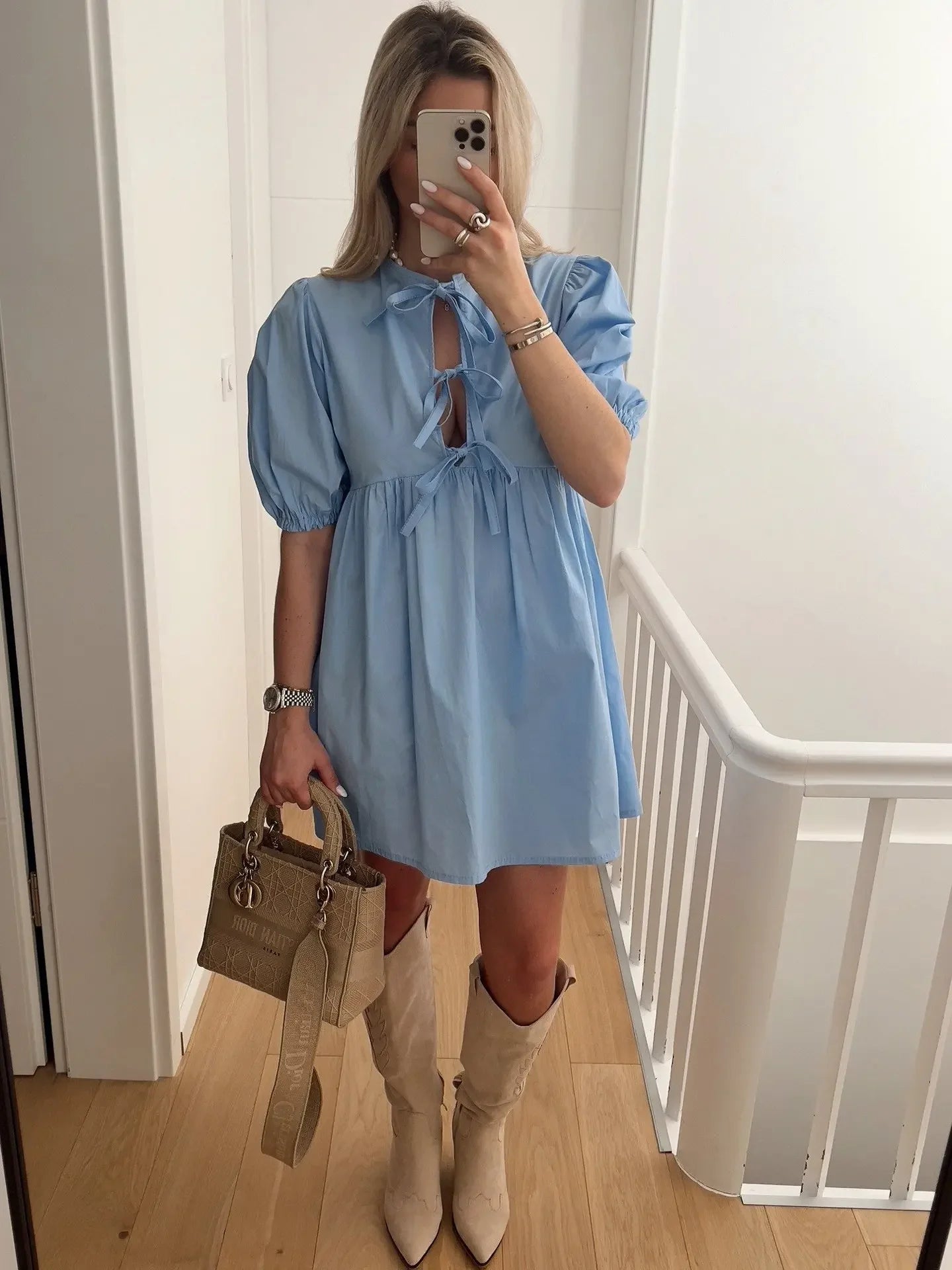 Elegant Fashion Women's Dress Cross-Border Butterfly Knot Front Strap Simple Style Chinese Origin Clothing Ladies' Skirt