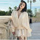 Luxury Elegant Mini Dress For Women V Collar Lace Up Blouse Dresses Long Sleeve Stacked Hem Vestido 2025 New Lady Women Clothing