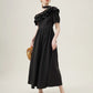 FSLE Black Women Dress 100% Cotton Ankle-Length Women Summer Dress One-shoulder Sleeve Ruffled Pink Maxi Dress 24FS18015