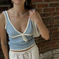 Bow V-neck Knitted Slim Crop Top Women Summer Patchwork Spaghetti Strap Sleeveless Tank Tops Casual Streetwear All-match Vests
