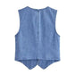 TRZA Women Fashion Front Button Denim Waistcoat Vintage V Neck Sleeveless Female Outerwear Chic Vest Tops