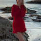 TARUXY Spring New Knitted Mini Dress For Women Fungus Contrast Color Slim Sweater Dress Elegant Female Party Clothes Long Sleeve
