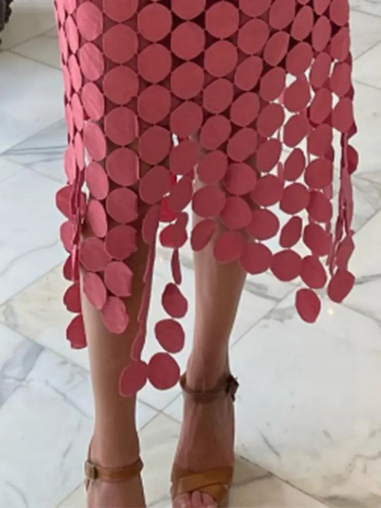 TWOTWINSTYLE Solid Minimalist Casual Skirt For Women High Waist Patchwork Zipper Irregular Hollow Out Skirts Female Fashion New