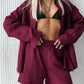 Bornladies Cotton Casual Pants Sets Women's Solid Color Cozy Lapel Long Sleeve Shirt Summer Outfit Elastic Waist Pants Suits