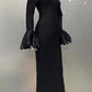 STOCK Shining Diamonds Neck Flare Sleeve Black Long Bandage Dress Elegant Woman Evening Party Dress Cocktail Party Outfit