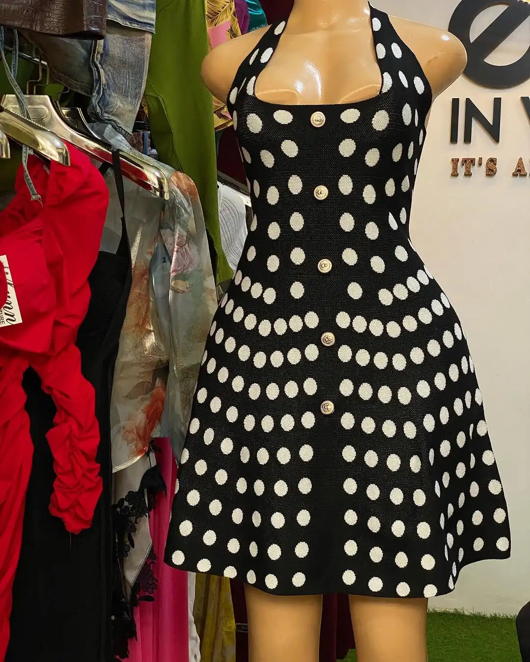 Tuularose Knit Backless Short Dress Women's High Waist Sleeveless Polka Dot Neck Dress Elegant Vintage Party Evening Dress 2025