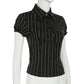 CIBBAR Black Striped Print Blouse Vintage 2000s Button Up Puff Short Sleeve Crop Top Women Korean Fashion T Shirt Streetwear y2k