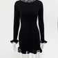 TARUXY Spring New Knitted Mini Dress For Women Fungus Contrast Color Slim Sweater Dress Elegant Female Party Clothes Long Sleeve