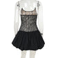 Talenza Black Lace Strapless Dress Women's Sexy Sleeveless Pleated A-Line High Waist Dress Backless Off Shoulder Y2k Party Dress