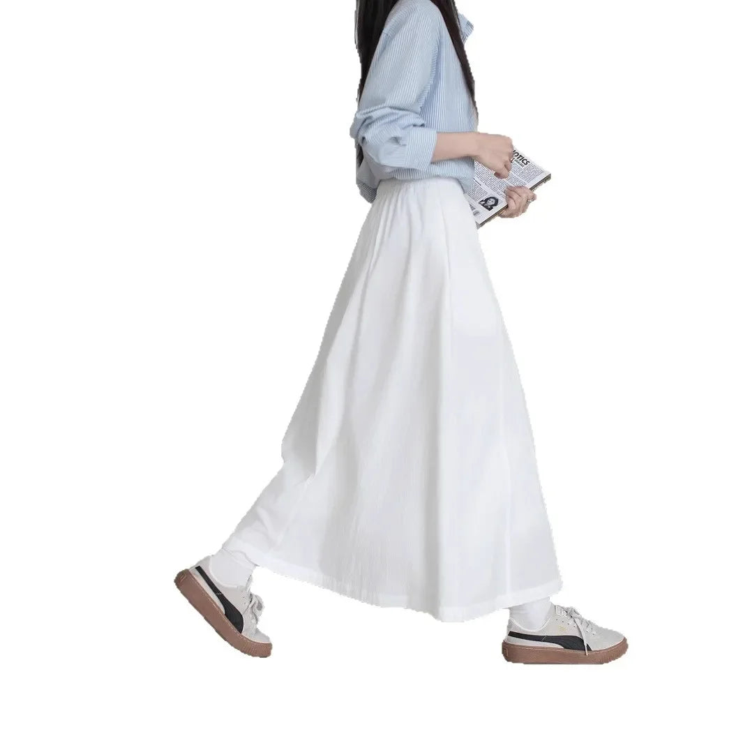 Elegant White A- Line Mini Skirt Women's Spring Summer New French Style Long Skirt Slimming Polyester Fiber Solid Color Skirt