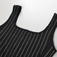 2024 Autumn Vintage Style High Quality Lady Sleeveless O-neckline Women Mini Short Knitted A-line Striped Dress