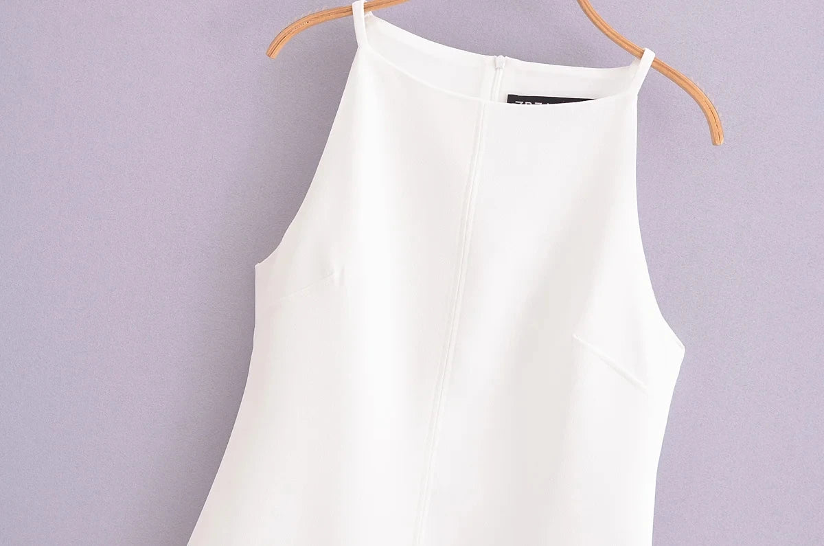 TRAF New White Black Dress Women Off Shoulder Halter Short Dresses Summer Elegant Party Dresses Bodycon Red Blue Mini Dress