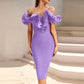 Women's Off Shoulder Bandage Midi Dress Luxury Design Ruffled  Elegant Black Sleeveless Ruffled Sexy Club Party Evening Dresses