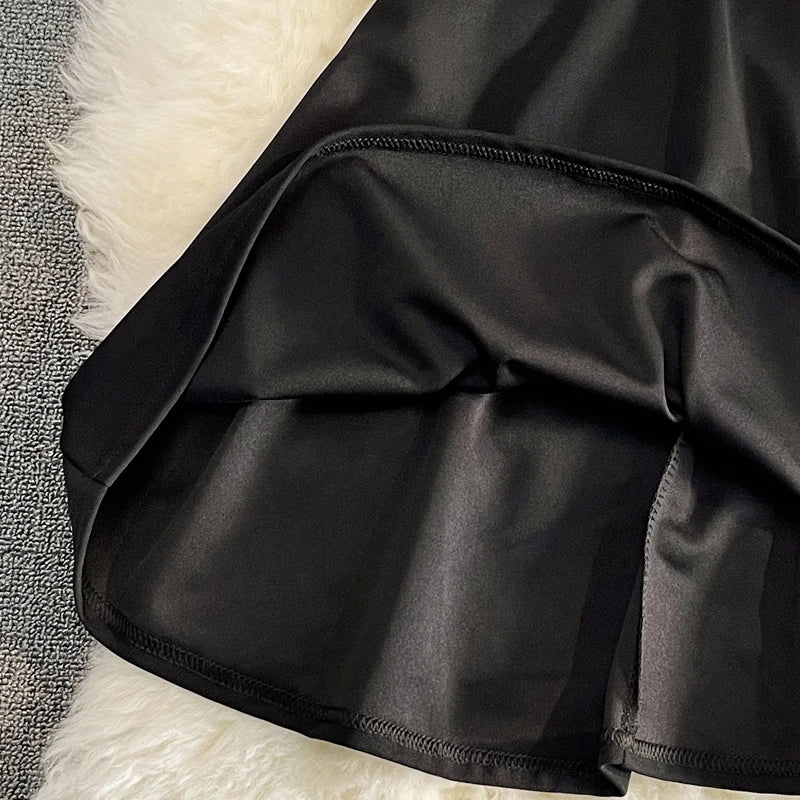 Women Black White Ruffled One Shoulder Sleeveless Mini Dress Strapless Mesh Patchwork High Waist A-line Party Dress Vestidos