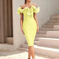 Women's Off Shoulder Bandage Midi Dress Luxury Design Ruffled  Elegant Black Sleeveless Ruffled Sexy Club Party Evening Dresses