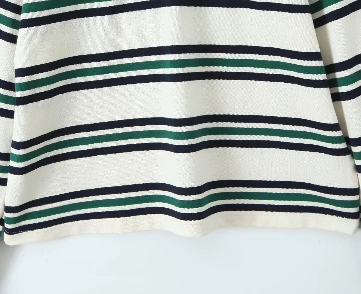 Summer 2025 Polo Shirts Woman Long Sleeve Tops Women Striped Vintage Clothes Polo Shirts Mujer Streetwear Casual Tops Brown