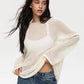 Original Fashion Hollow Out Knit Shirt Spring And Summer Women's Perspective Thin O-Neck Loose Elastic Long Sleeve Knit T-shirt
