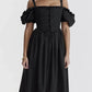 Classic Black One-Shoulder Short-Sleeve Women's Dress Elegant Waist-Cinched Midi Skirt Fashionable Ankle-length Gown