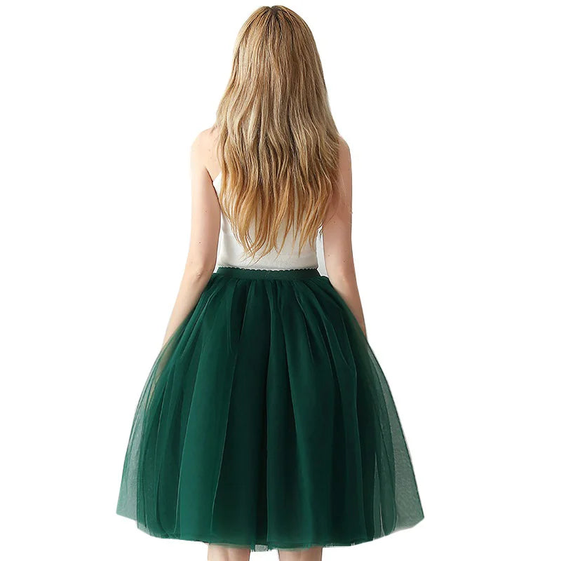 5 Layers 65cm Black Pleated Skirt Sexy Midi Tulle Skirt High Waist Full Lining Adult Tutu Korean Style Women Jupe Femme Faldas