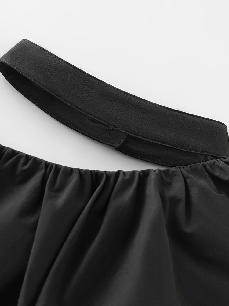 FSLE Black Women Dress 100% Cotton Ankle-Length Women Summer Dress One-shoulder Sleeve Ruffled Pink Maxi Dress 24FS18015