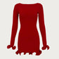 TARUXY Spring New Knitted Mini Dress For Women Fungus Contrast Color Slim Sweater Dress Elegant Female Party Clothes Long Sleeve
