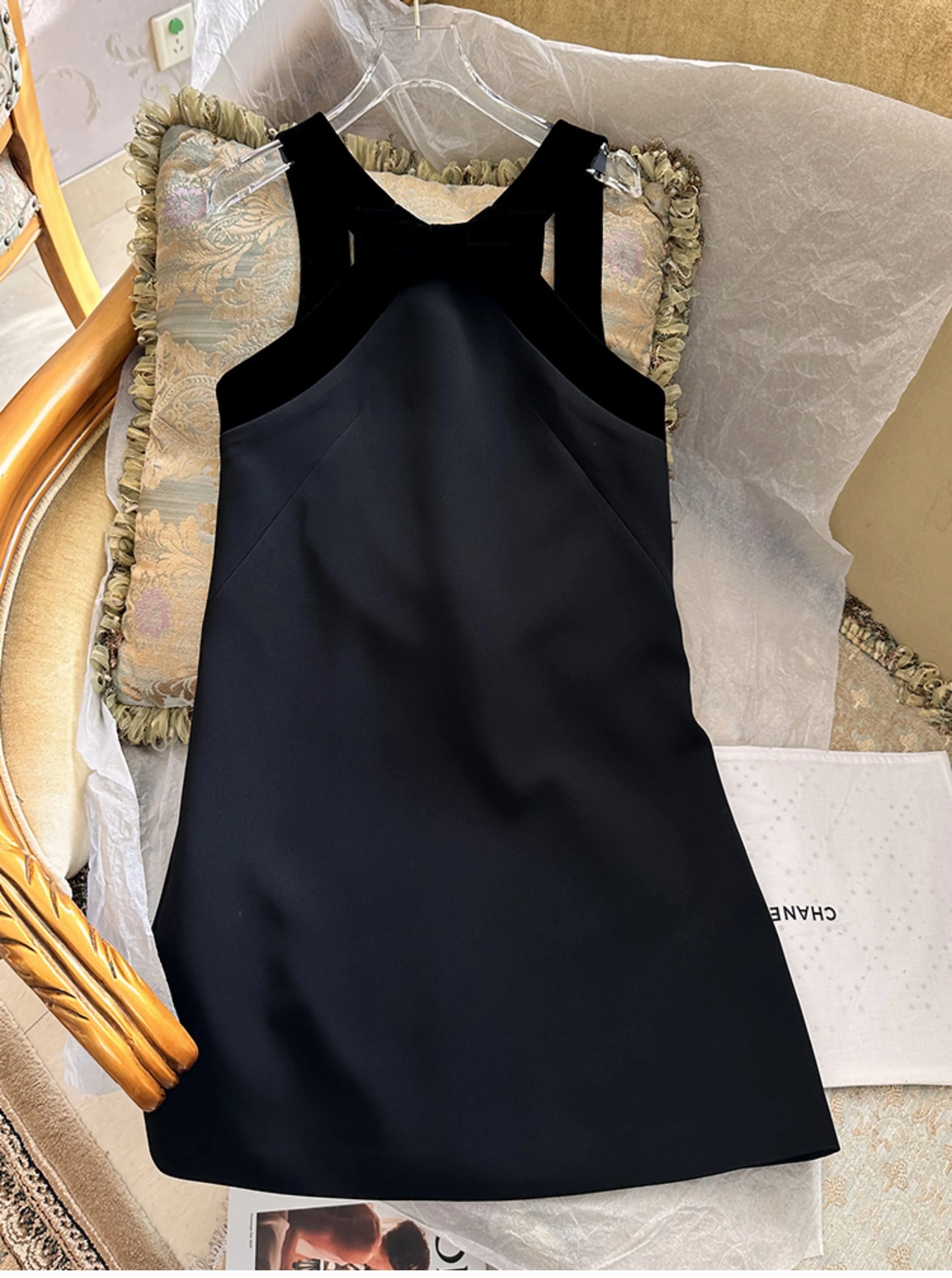 Spring Dresses 2024 New Fashion Velvet Sexy Backless Slip Dress for Women Loose Bow Girl's Elegant Party Short Ladies Dress
