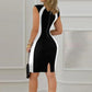 Elegant Women Party Club Dresses 2023 Summer Fashion Colorblock Round Neck  Bodycon Dress Sleeveless Casual Mini Black Dress