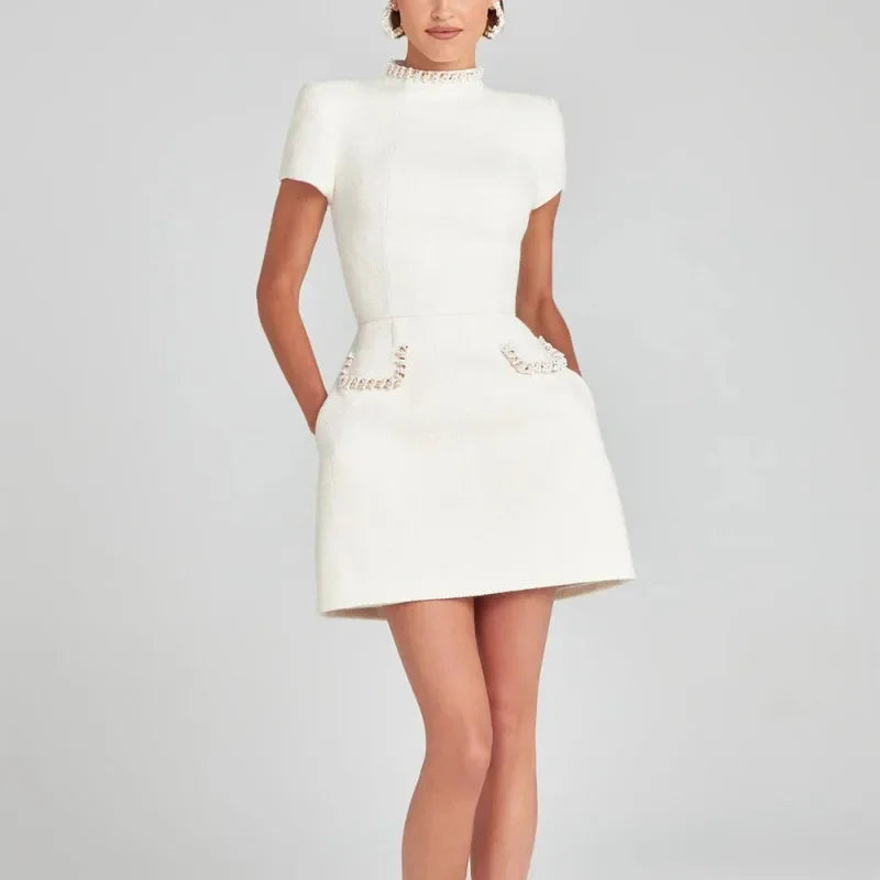 Talenza Long Sleeve Tweed Dress Women's Elegant Square Neck Luxury Party Evening Gown Retro Slim Patchwork Short Dress Vestido