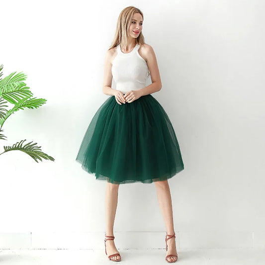 5 Layers 65cm Black Pleated Skirt Sexy Midi Tulle Skirt High Waist Full Lining Adult Tutu Korean Style Women Jupe Femme Faldas