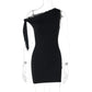 Talenza Black One Shoulder Mini Dress Fashion Hot Girls Sexy Sleeveless Patchwork Bandage Short Dresses Women New Tight Dresses