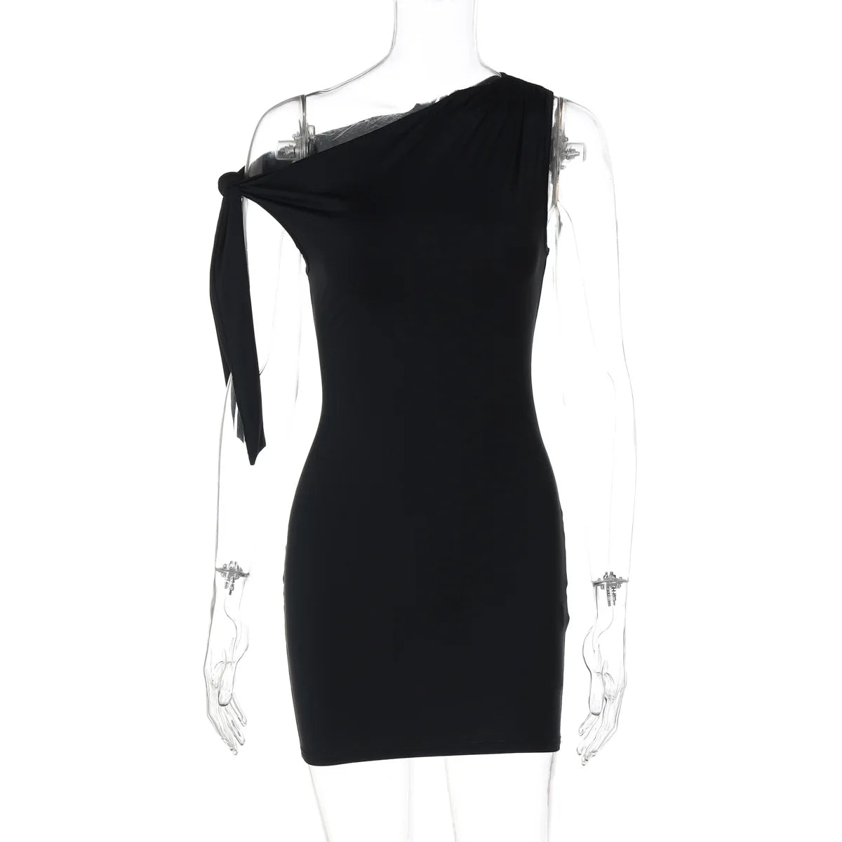 Talenza Black One Shoulder Mini Dress Fashion Hot Girls Sexy Sleeveless Patchwork Bandage Short Dresses Women New Tight Dresses