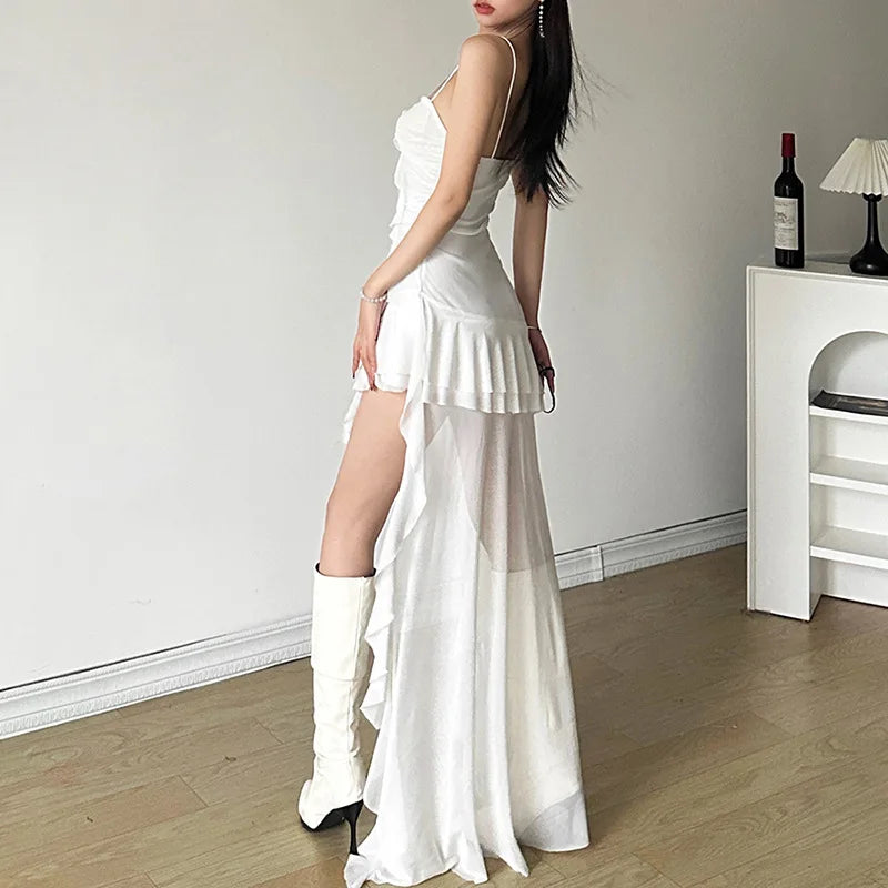 2025 Y2k Aesthetic Irregular Ruffled Dress Sexy Backless Harajuku Pleated Dresses Streetwear Sleeveless Bodycon Vestido De Mujer