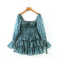 2022 Women Sexy Cross Bandage Black Flower Print Puff Long Sleeve Dress 3 layer Wood Ears Ruffles Hem Cake Mini Holiday Robe