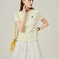 FSLE Cherry Embroidered Short-Sleeved Knitted Summer Women T-Shirt 2024 Summer New Round Neck Ruffled Ladies Top 24FS12400