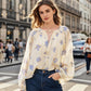 PB&ZA Women's Blouse Off - the - Shoulder Design with Floral Print Puff Sleeves and Front Button - down for a Feminine Look
