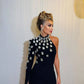 Fashion Women Celebrity Sexy Single Sleeve Rhinestone Black Maxi Long Bodycon Bandage Dress Elegant Evening Club Party Dress