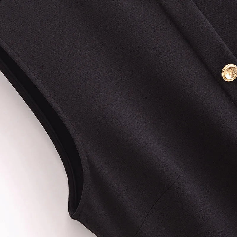 TRAF Women's Black Dress Summer 2025 Sleeveless Elegant Formal Dresses For Women Belt Vest Long Dress Button Casual Dresses