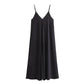TRAF Slip Dress Women 2024 Summer Women's Loose Dresses Sleeveless Thin Straps Black Long Dresses Backless Beach Holiday Dresses