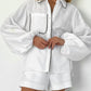 Bornladies 100% Cotton Casual Fashion Long Sleeve Set Summer Women's Pocket Black White Chic Shirt Shorts Loose Two-piece Set