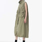 [EAM] Women Green Pocket Hem Drawstring Big Size Vest Dress New Stand Collar Sleeveless Fashion Tide Spring Autumn 2025 1DJ0147