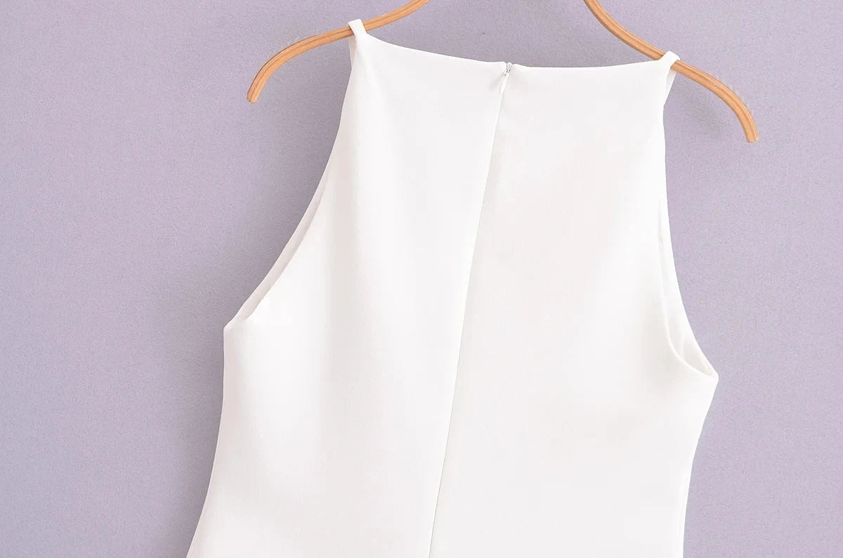 TRAF New White Black Dress Women Off Shoulder Halter Short Dresses Summer Elegant Party Dresses Bodycon Red Blue Mini Dress