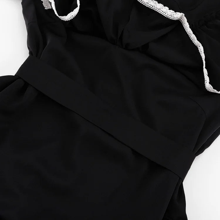 Jastie 2023 Autumn New Women's Dress Round Neck Long Bell Sleeve Ruffle Dresses Women's Temperament Design Short Black Dress