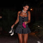 Tuularose Knit Backless Short Dress Women's High Waist Sleeveless Polka Dot Neck Dress Elegant Vintage Party Evening Dress 2025